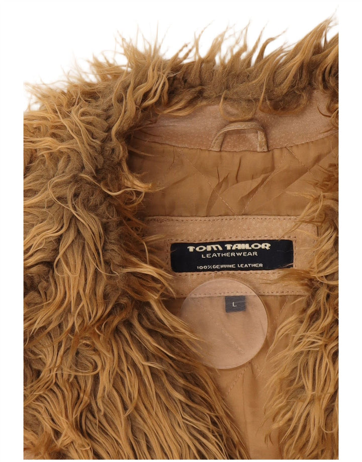 TOM TAILOR Veste en Daim Femme UK 16 Grand Cuir Beige