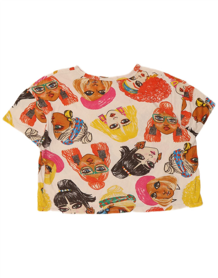 Zara Womens Crop Graphic T-Shirt Top UK 14 Moyen Multicolore