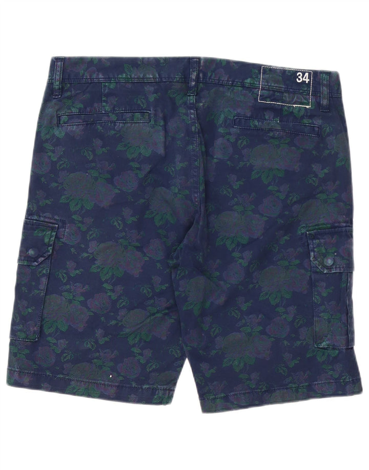 Sun68 Short cargo pour homme W34 en coton floral bleu marine Taille L