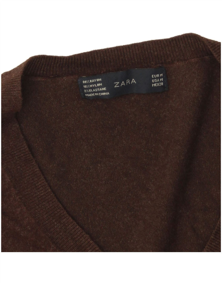 Zara Pull col V pour femme UK 12 Rayonne Marron moyen