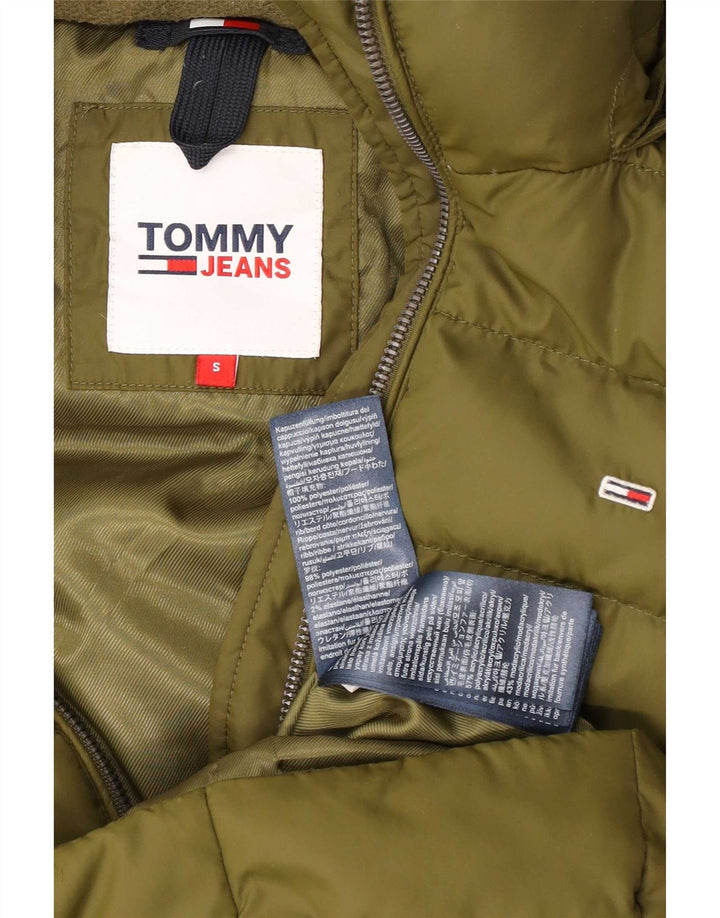 Tommy Hilfiger Manteau rembourré à capuche pour femme UK 10 Small Vert Polyester