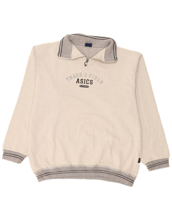 Asics Sweat-shirt graphique à col zippé pour homme XL Gris Colorblock Coton