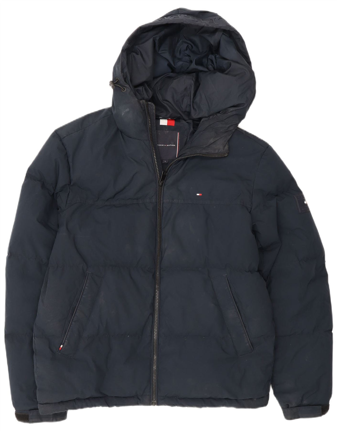 Tommy Hilfiger Veste matelassée à capuche pour homme UK 38 Bleu marine moyen Polyester
