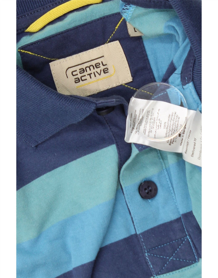 CAMEL ACTIVE Mens Polo Shirt Large Blue Striped Cotton Vintage Camel Active and Second-Hand Camel Active from Messina Hembry 