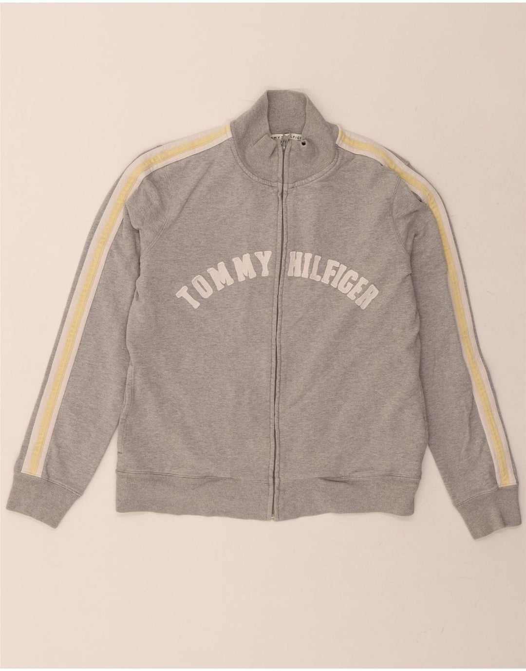 TOMMY HILFIGER Womens Tracksuit Top Jacket UK 14 Medium Grey Colourblock Vintage Tommy Hilfiger and Second-Hand Tommy Hilfiger from Messina Hembry 