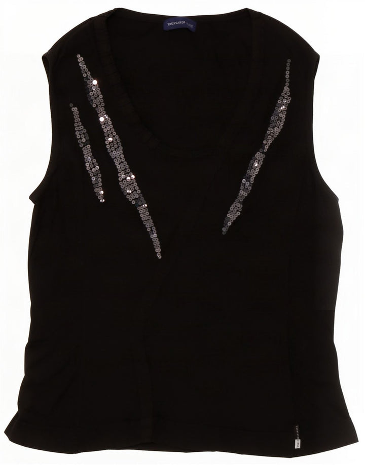 Trussardi Jeans Débardeur Femme UK 14 Medium Noir