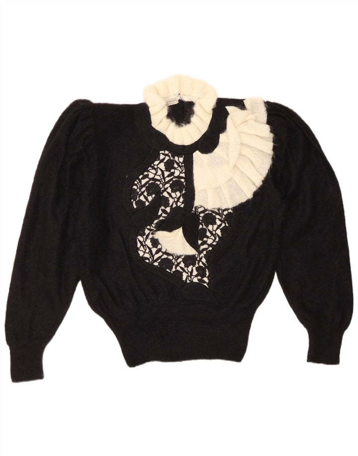 VINTAGE Pull col roulé femme IT 44 Medium Black Floral
