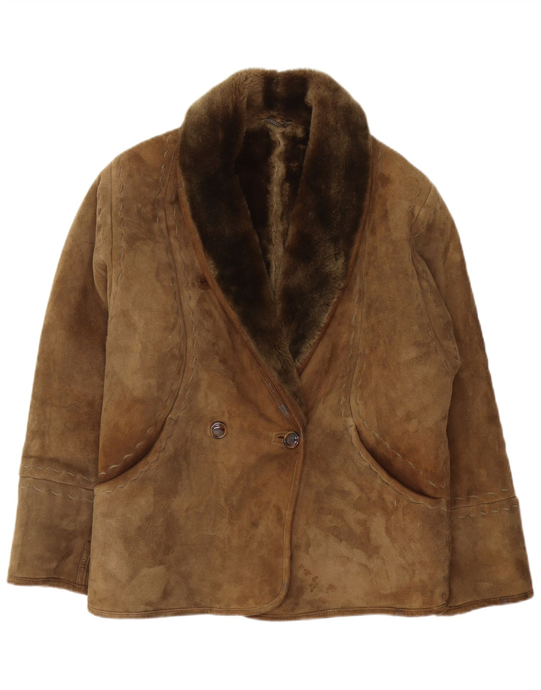 Veste Shearling Femme Vintage IT 42 Kaki Moyen