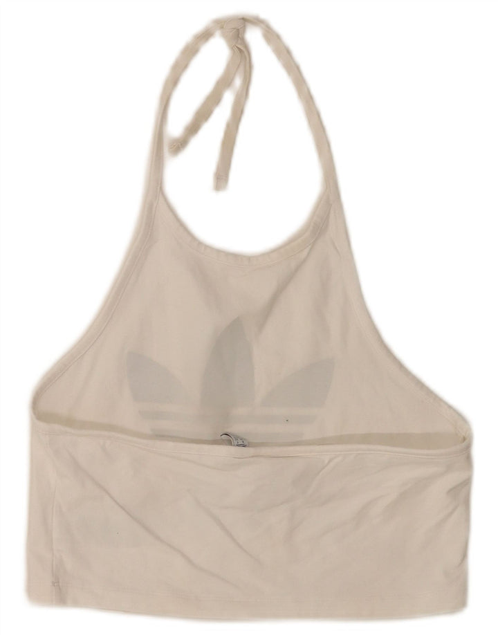 Adidas Femmes Crop Graphic Halter Top UK 14 Moyen Blanc Coton