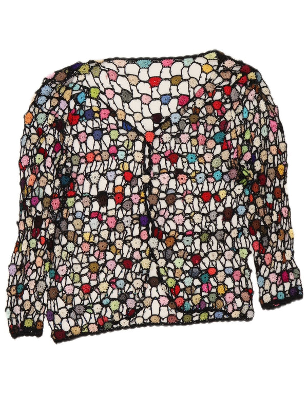 vintage Femmes Crochet Cardigan Top UK 14 Moyen Multicolore Floral