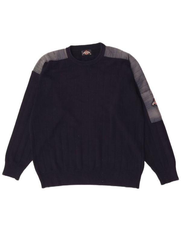 Vintage Mens Yachting Crew Neck Jumper Sweater Medium Navy Blue Wool