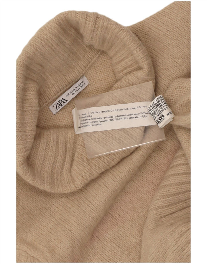 Zara Femme Pull Col Roulé Pull UK 12 Laine Beige Moyen