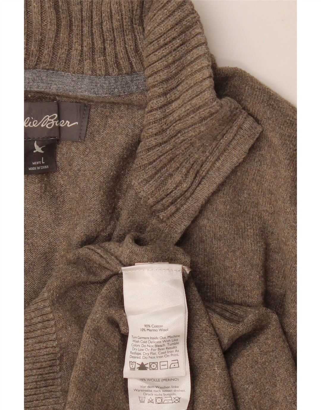 EDDIE BAUER Pull à col zippé pour homme Large en coton marron