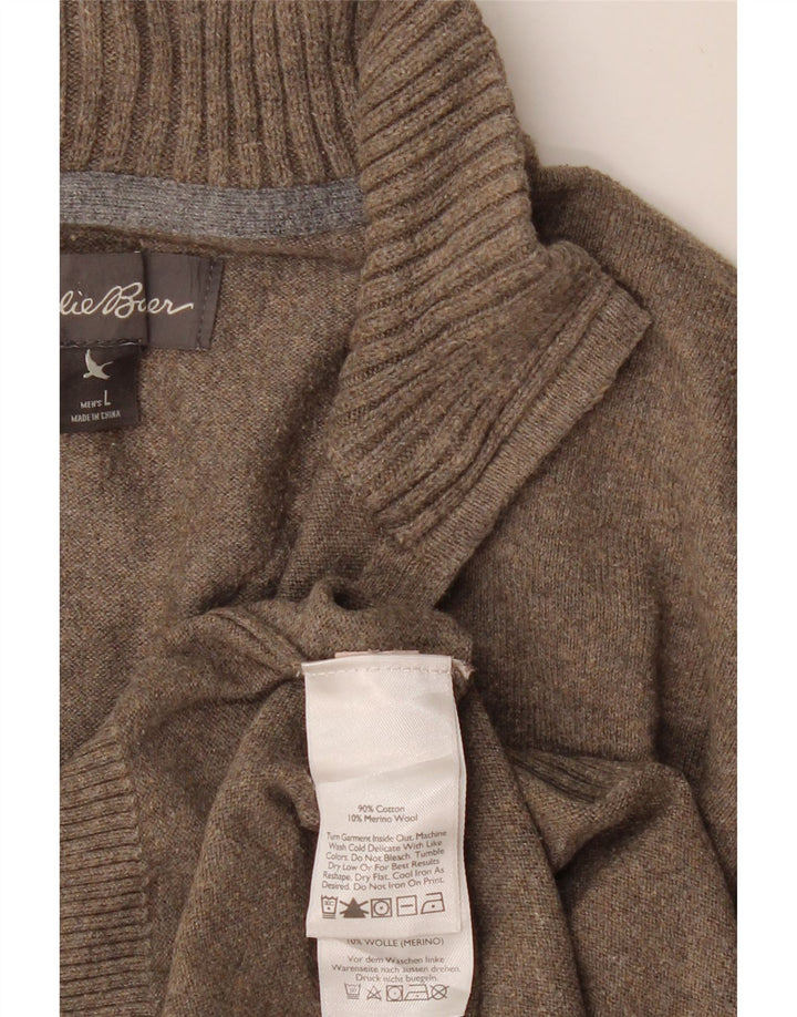 EDDIE BAUER Pull à col zippé pour homme Large en coton marron