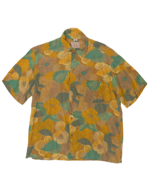 Ciao Chemise à manches courtes pour homme Petit motif floral jaune