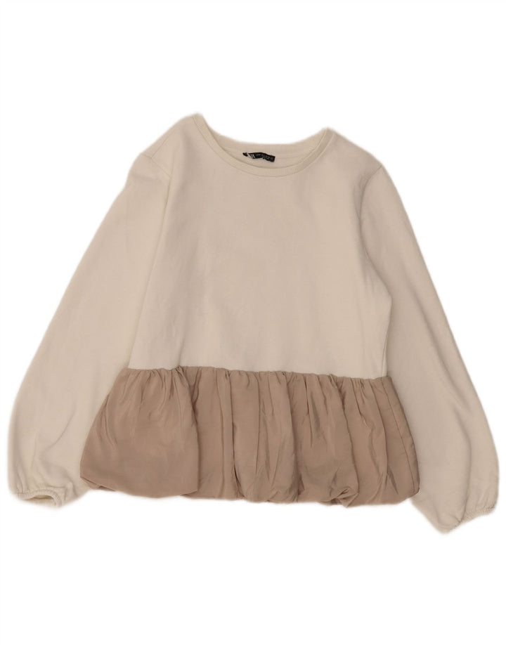 ZARA Femme Sweatshirt Jumper UK 12 Medium Off White Colourblock Coton