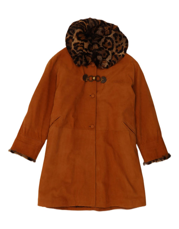 vintage Femmes Oversize Cuir Shearling Coat EU 42 Grand Shearling Brun