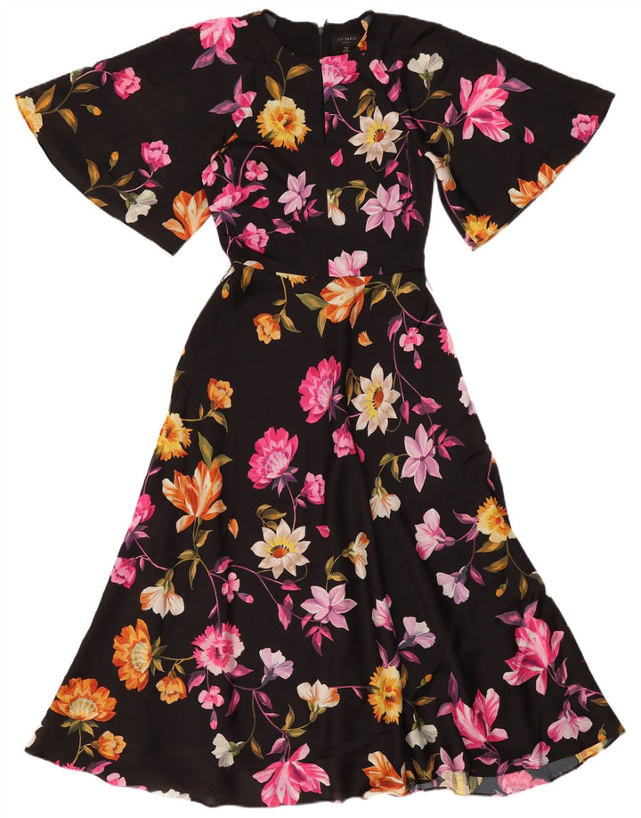 Ted Baker Robe trapèze pour femme Taille 0 2XS Noir Floral Polyester