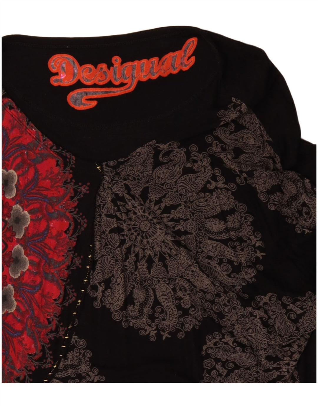 Desigual Haut graphique surdimensionné à manches longues pour femme UK 16 Grand Noir Floral