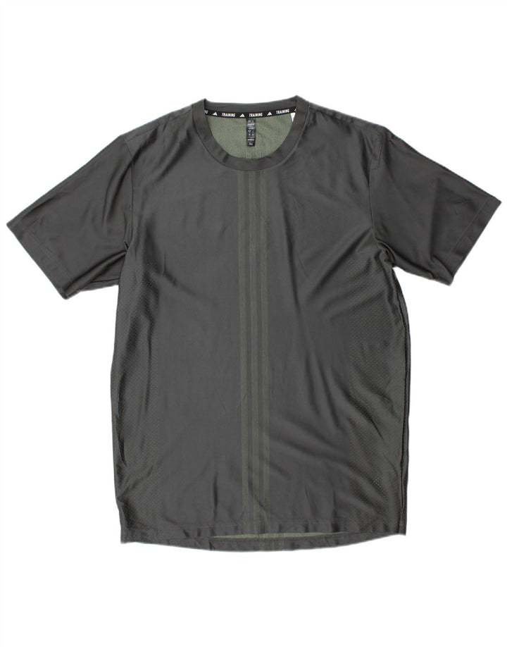 Adidas Homme Aeroready T-Shirt Top Gris Moyen Rayé Polyester