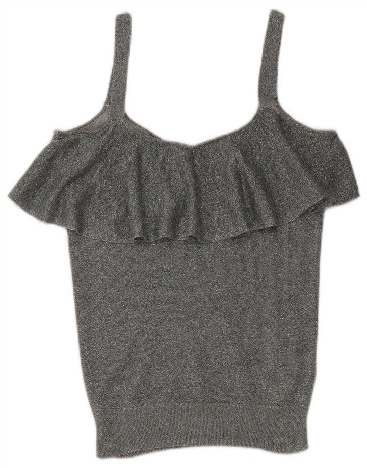 Oasis Haut court à caraco pour femme UK 6 XS Viscose mouchetée argentée