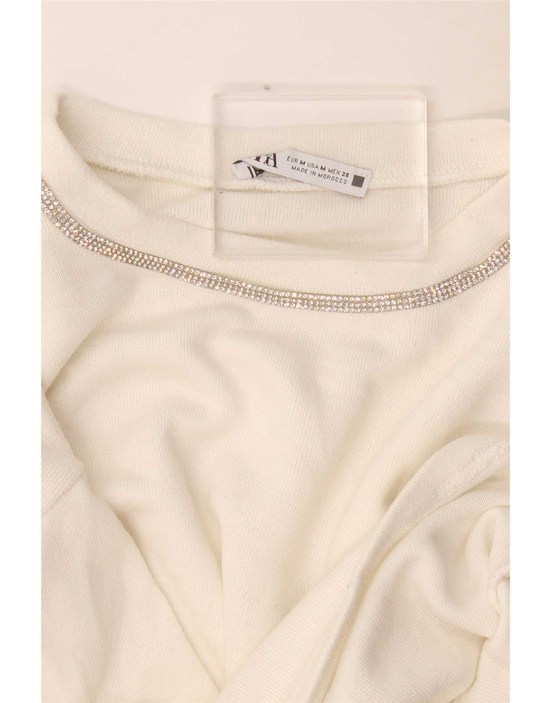 Zara Womens Crop Oversize Top Manches Longues UK 14 Moyen Blanc