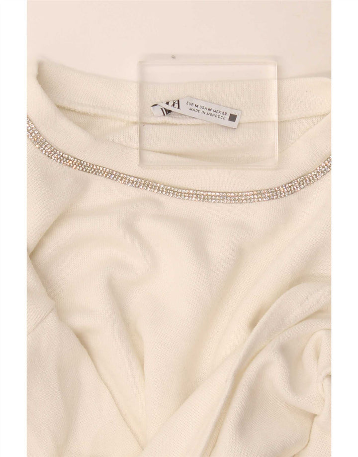Zara Womens Crop Oversize Top Manches Longues UK 14 Moyen Blanc