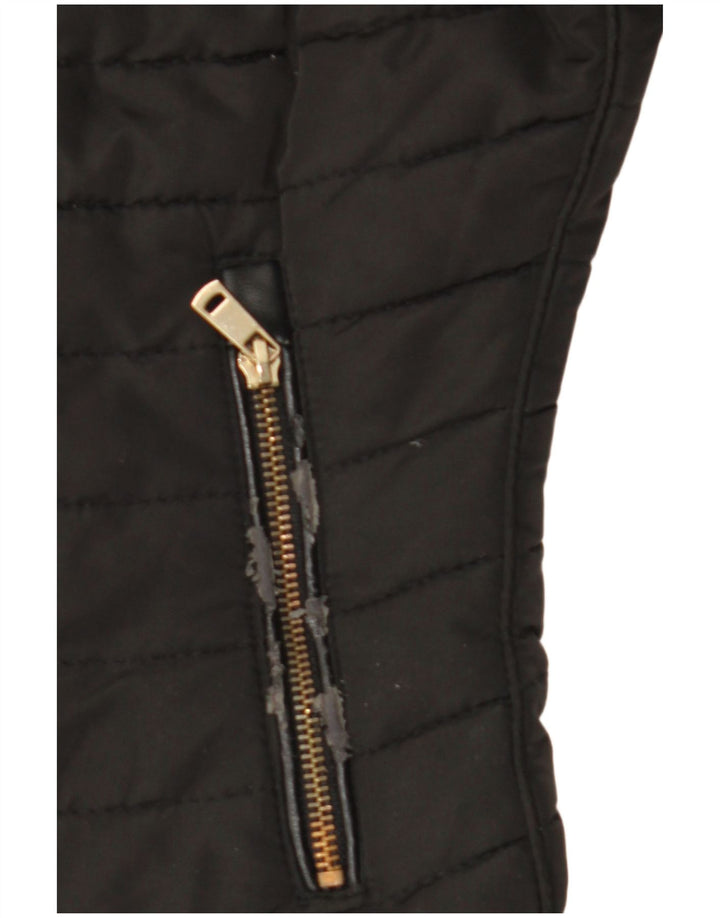 Zara Veste matelassée à capuche pour femme UK 10 Small Noir Polyester