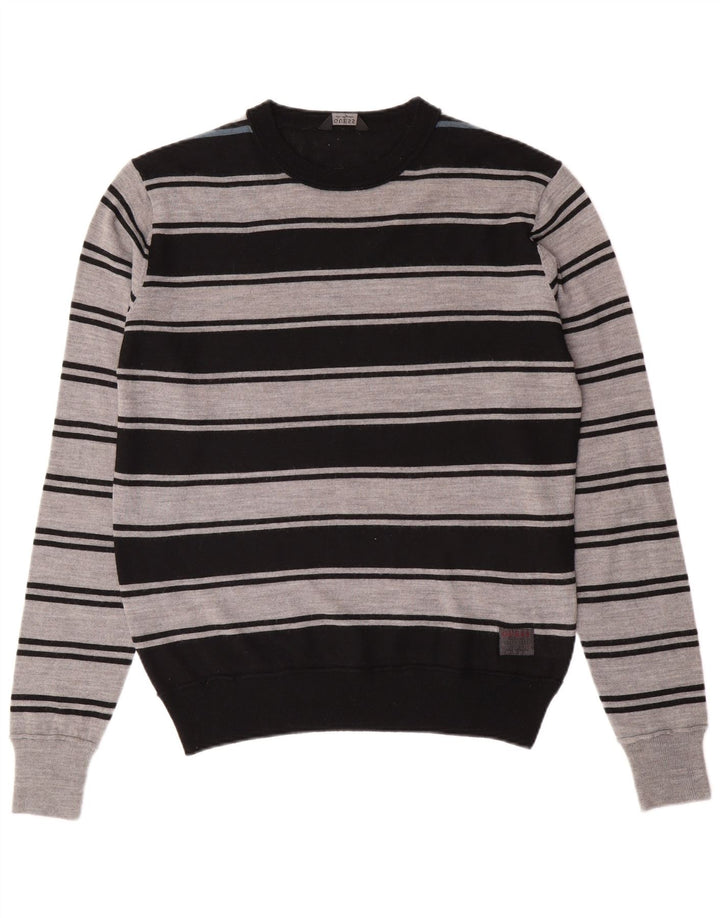 GUESS Pull ras du cou pour homme en acrylique rayé noir moyen