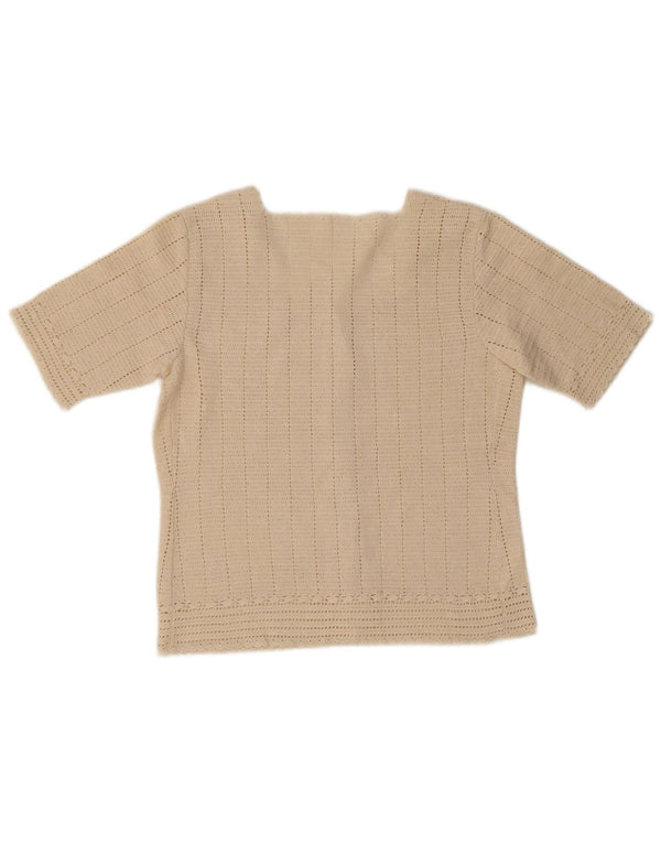vintage Femmes Manches Courtes Cardigan Pull UK 10 Petit Beige