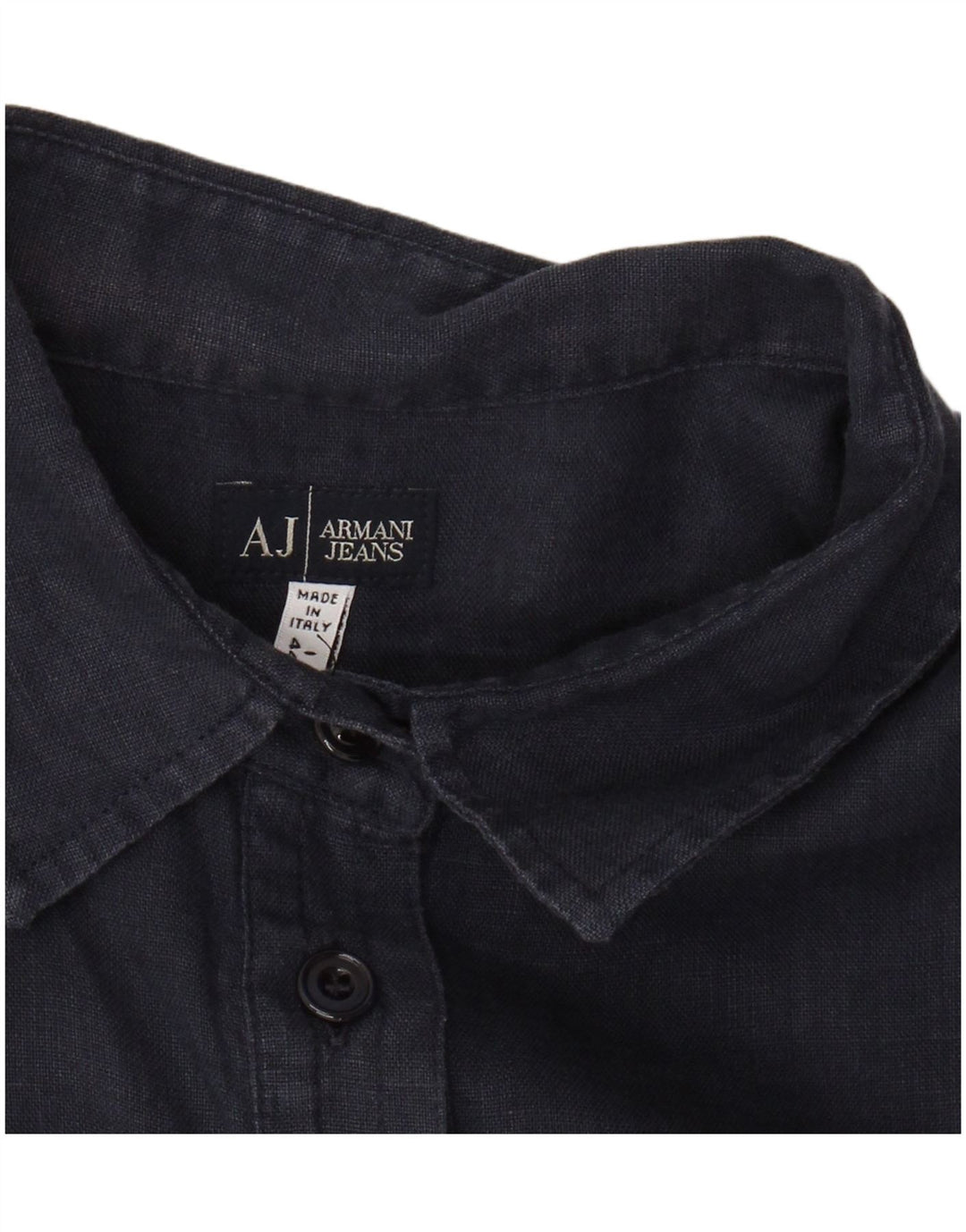 ARMANI JEANS Chemise à manches courtes pour femme UK 14 Lin bleu marine moyen