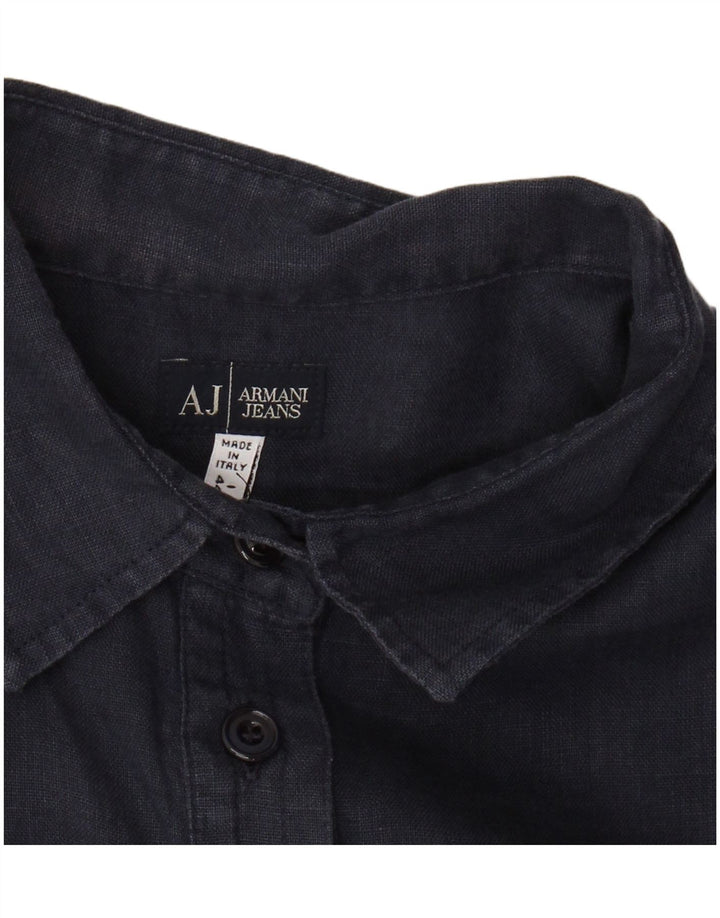 ARMANI JEANS Chemise à manches courtes pour femme UK 14 Lin bleu marine moyen