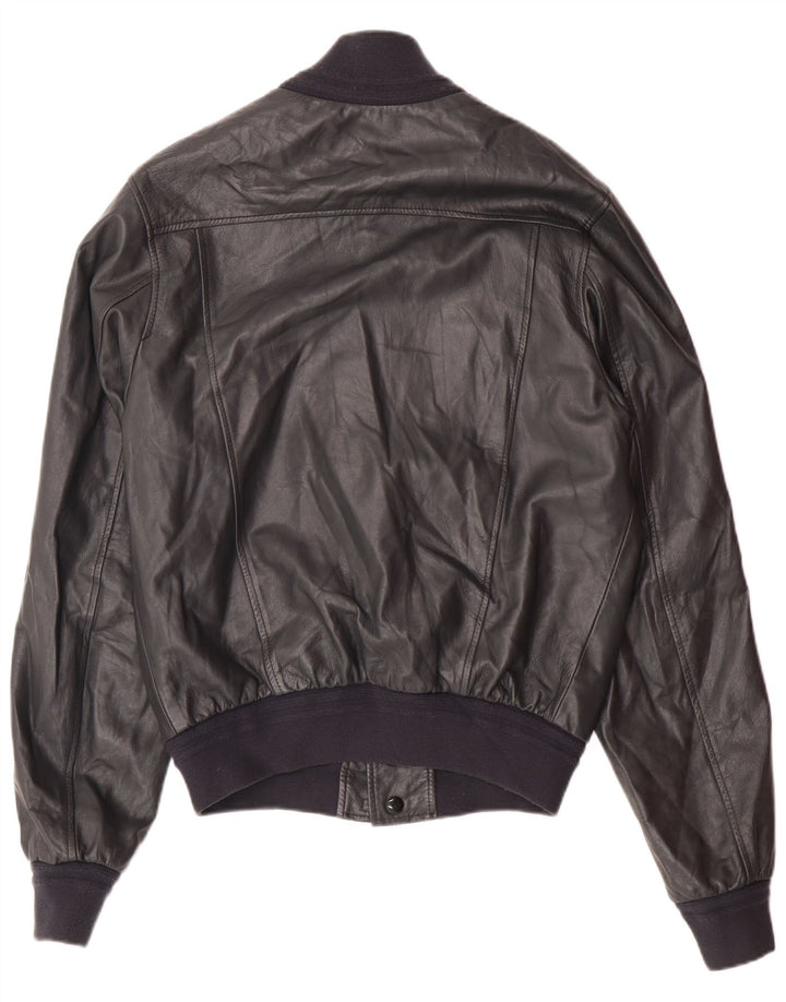 vintage Mens Leather Bomber Jacket UK 36 Petit cuir gris