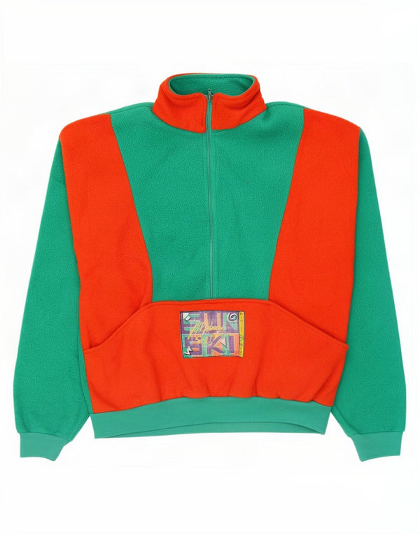 vintage Mens Ski Zip Neck Fleece Jumper Grand Vert Colorblock