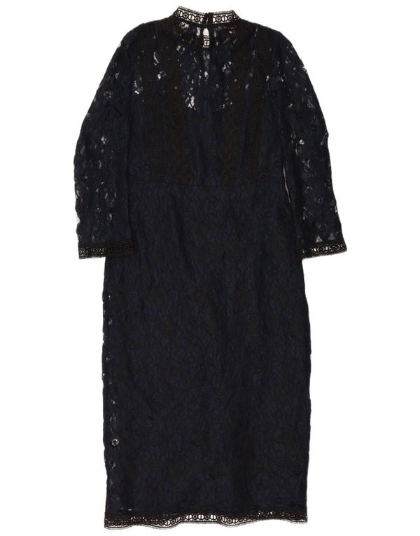 Zara Robe longue transparente en dentelle pour femme UK 12 Bleu marine moyen floral