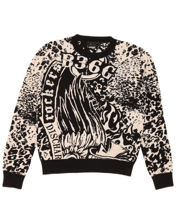 Diesel Pull ras du cou pour femme UK 10 Petit imprimé animal noir