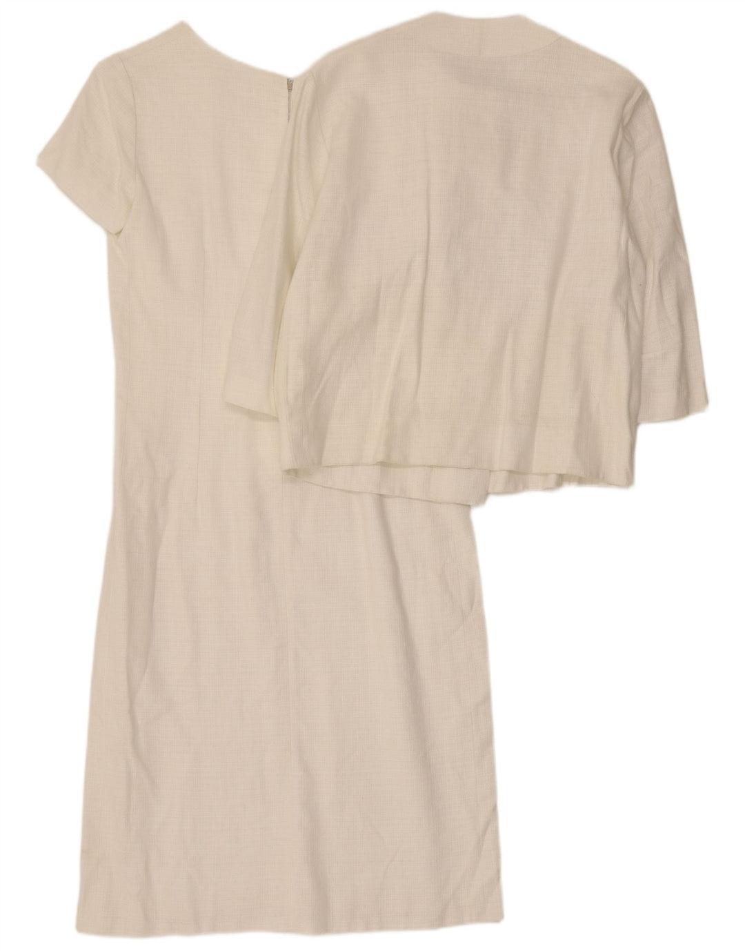 vintage Femmes 3/4 Manches 5 Boutons 2 Pièces Ensemble UK 14 Moyen Blanc
