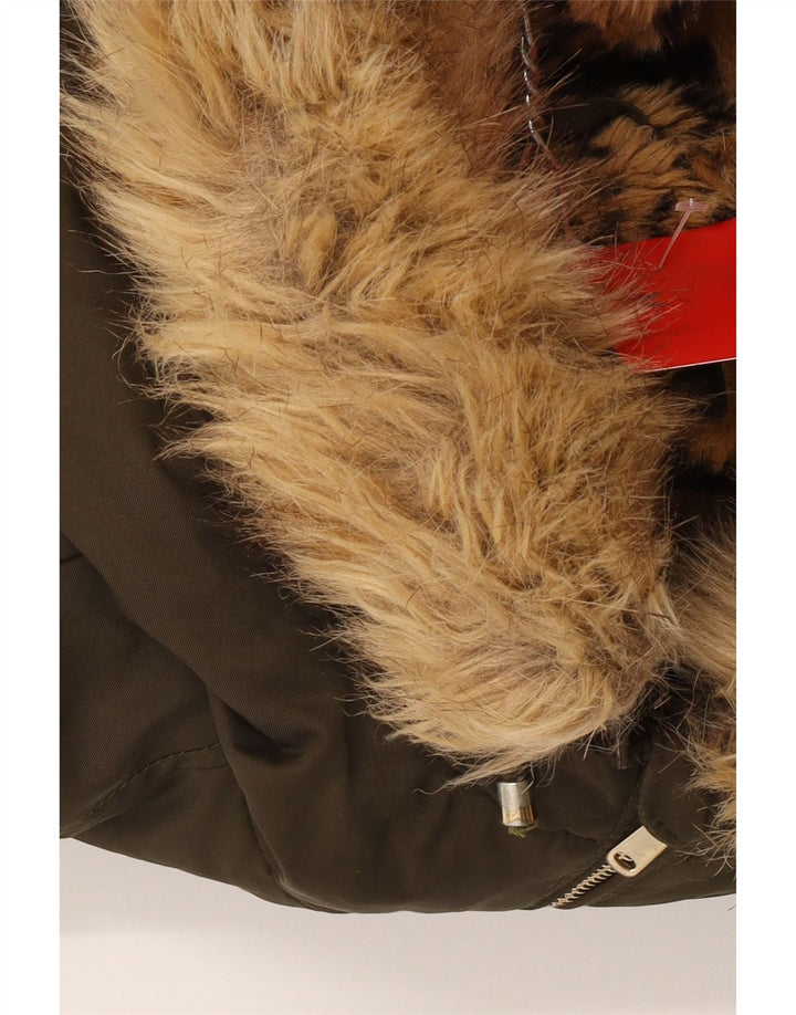 Zara Parka à capuche pour femme UK 14 Medium Kaki Polyester