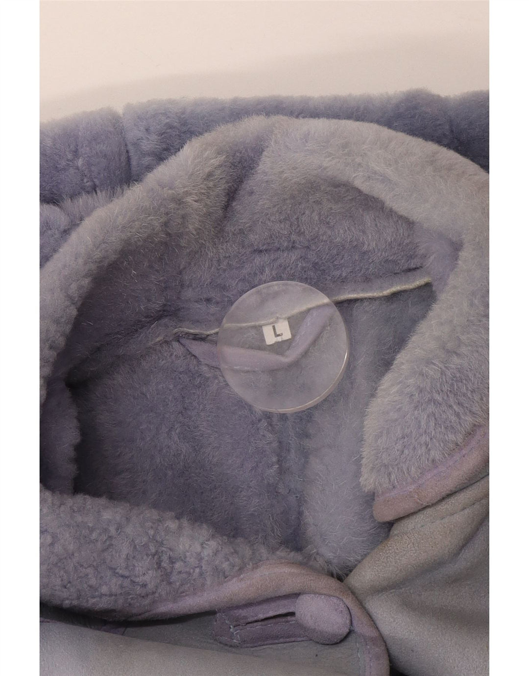 veste en peau de mouton à capuche femme vintage UK 16 Grand patchwork violet