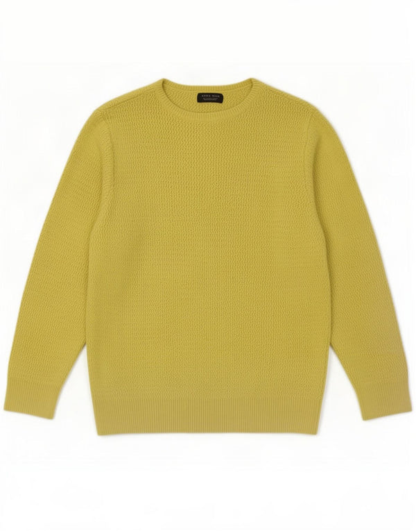 Zara Pull à col rond pour homme en coton jaune Large