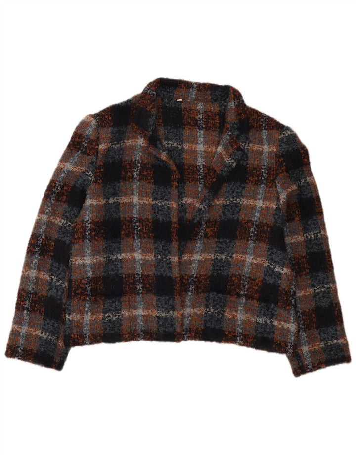 Veste Boléro Ouverte Femme Vintage IT 48 XL Laine à Carreaux Multicolore