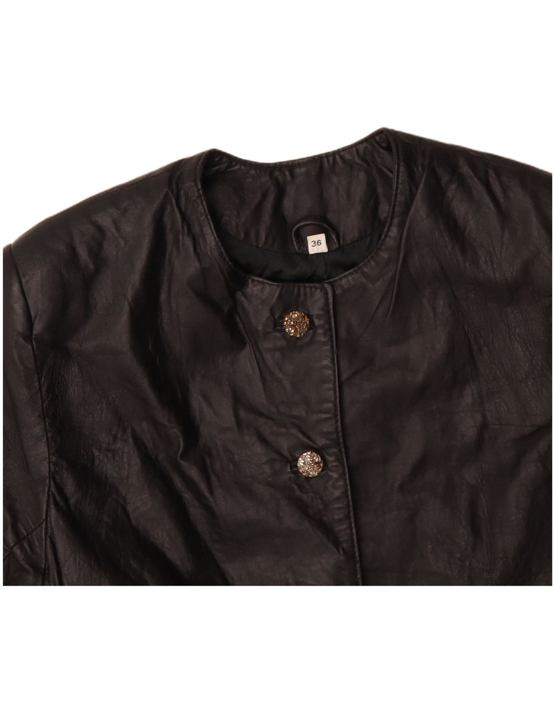 VINTAGE Femme Veste Boléro En Cuir Surdimensionnée EU 36 Petit Cuir Noir