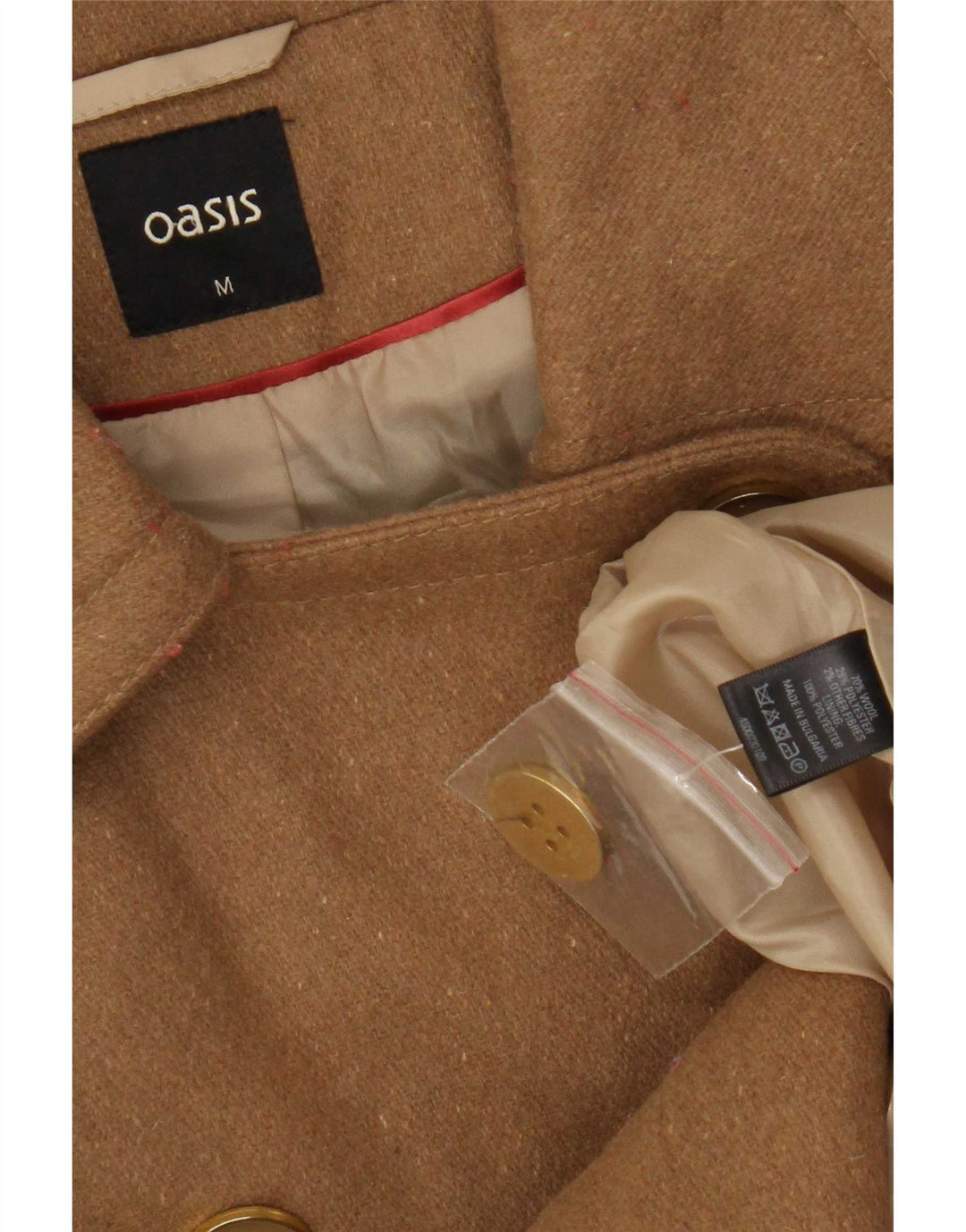 Oasis Manteau Double Boutonnage Femme UK 12 Laine Beige Moyen