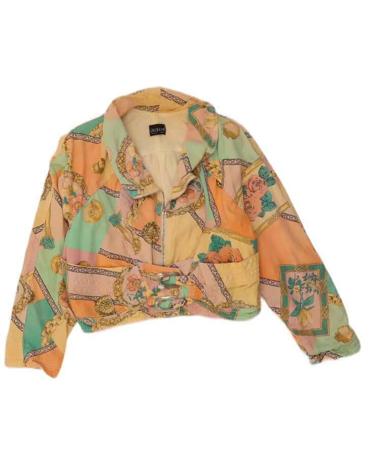 vintage Womens Crop Bomber Jacket UK 12 Moyen Multicolore Coton Floral