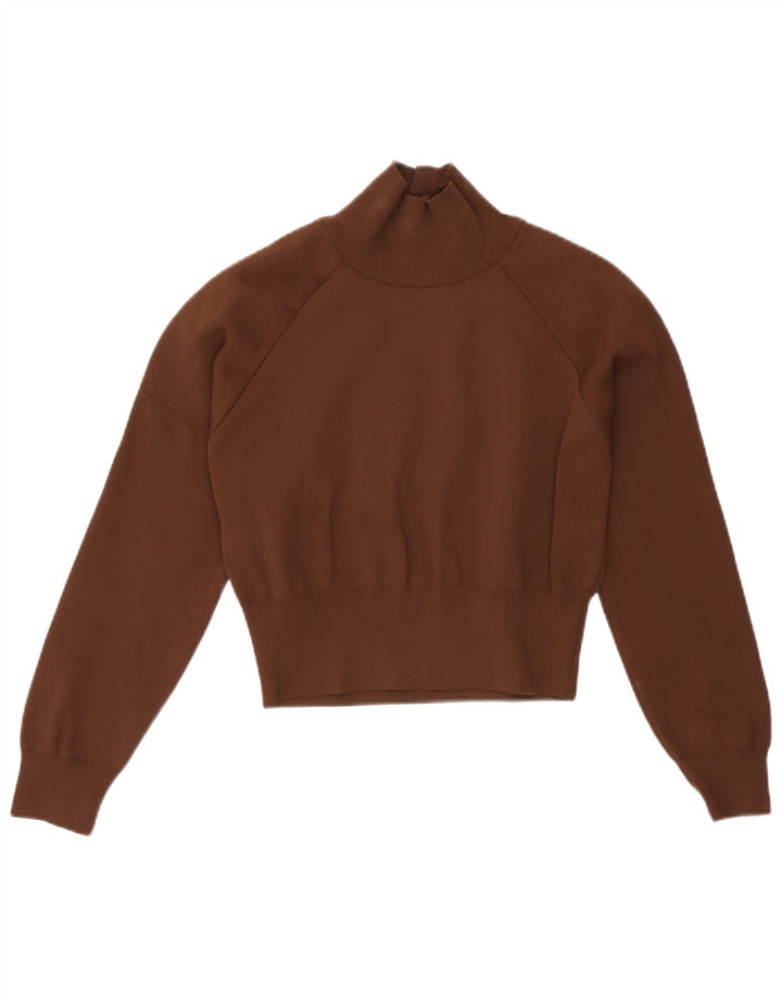 Zara Pull court à col roulé pour femme UK 10 Petit Marron