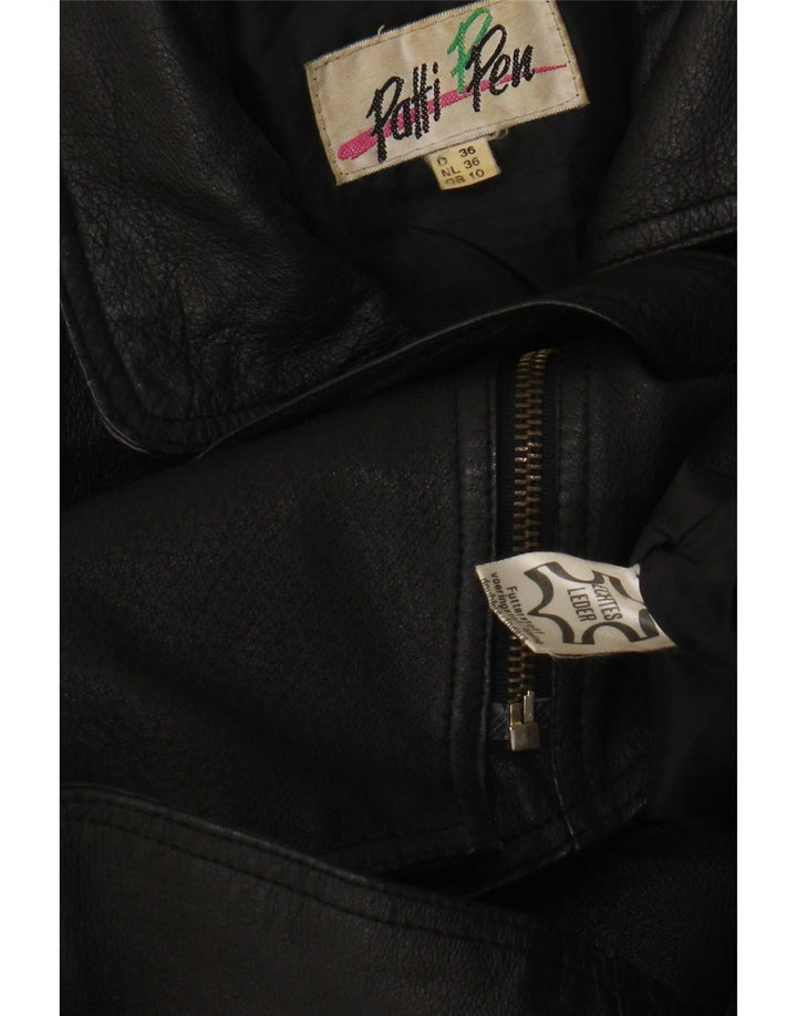 veste biker en cuir femme vintage UK 10 Petit cuir noir