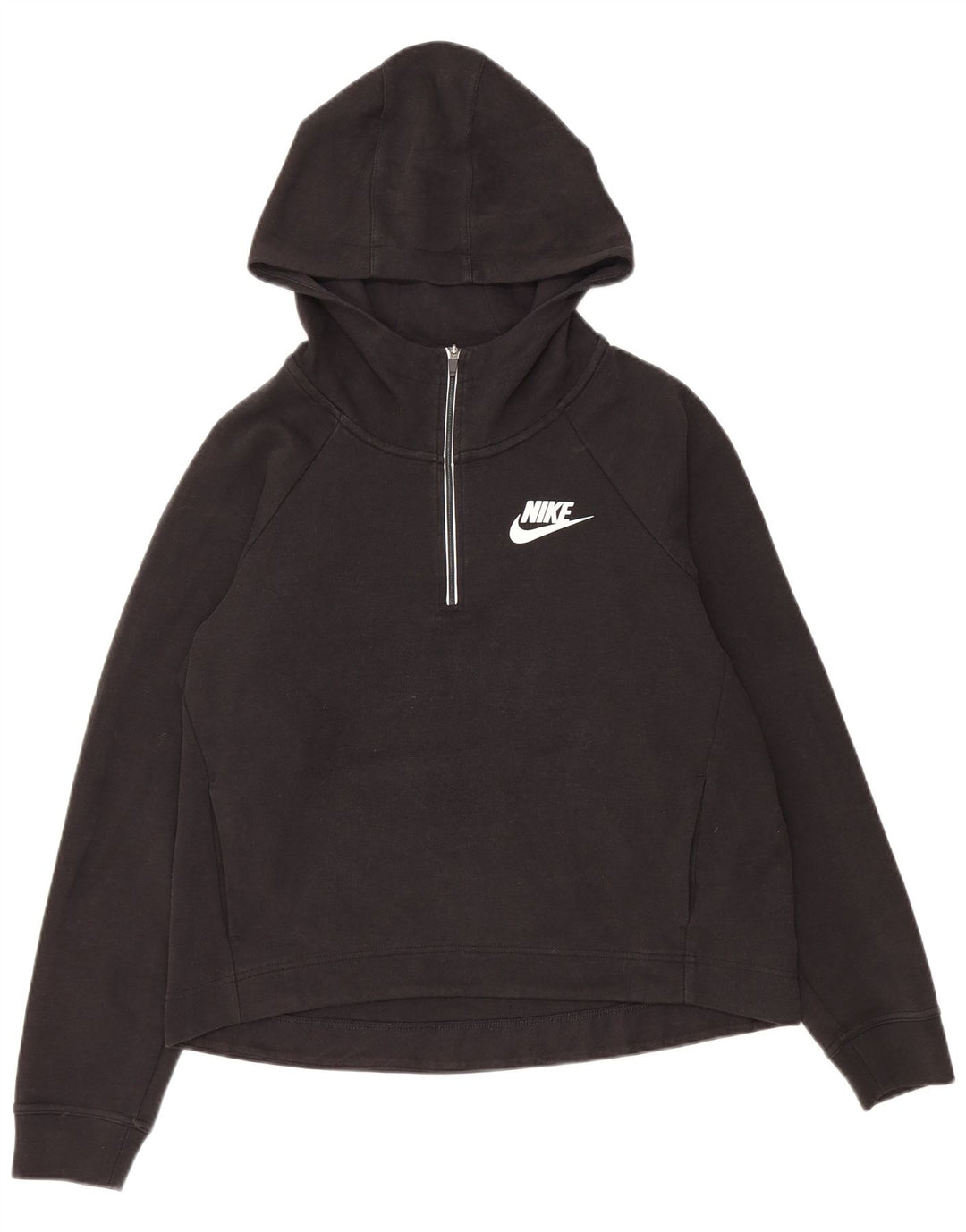 NIKE Pull à capuche surdimensionné avec col zippé pour femme UK 10 Petit Noir