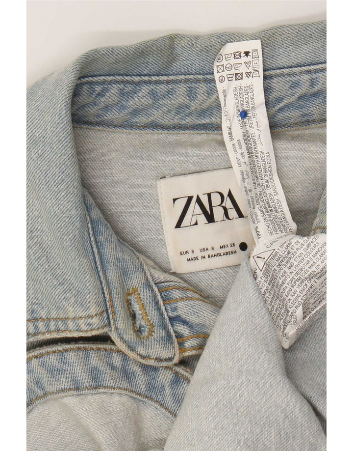 Zara Chemise en jean surdimensionnée pour femme UK 10 Petit coton bleu