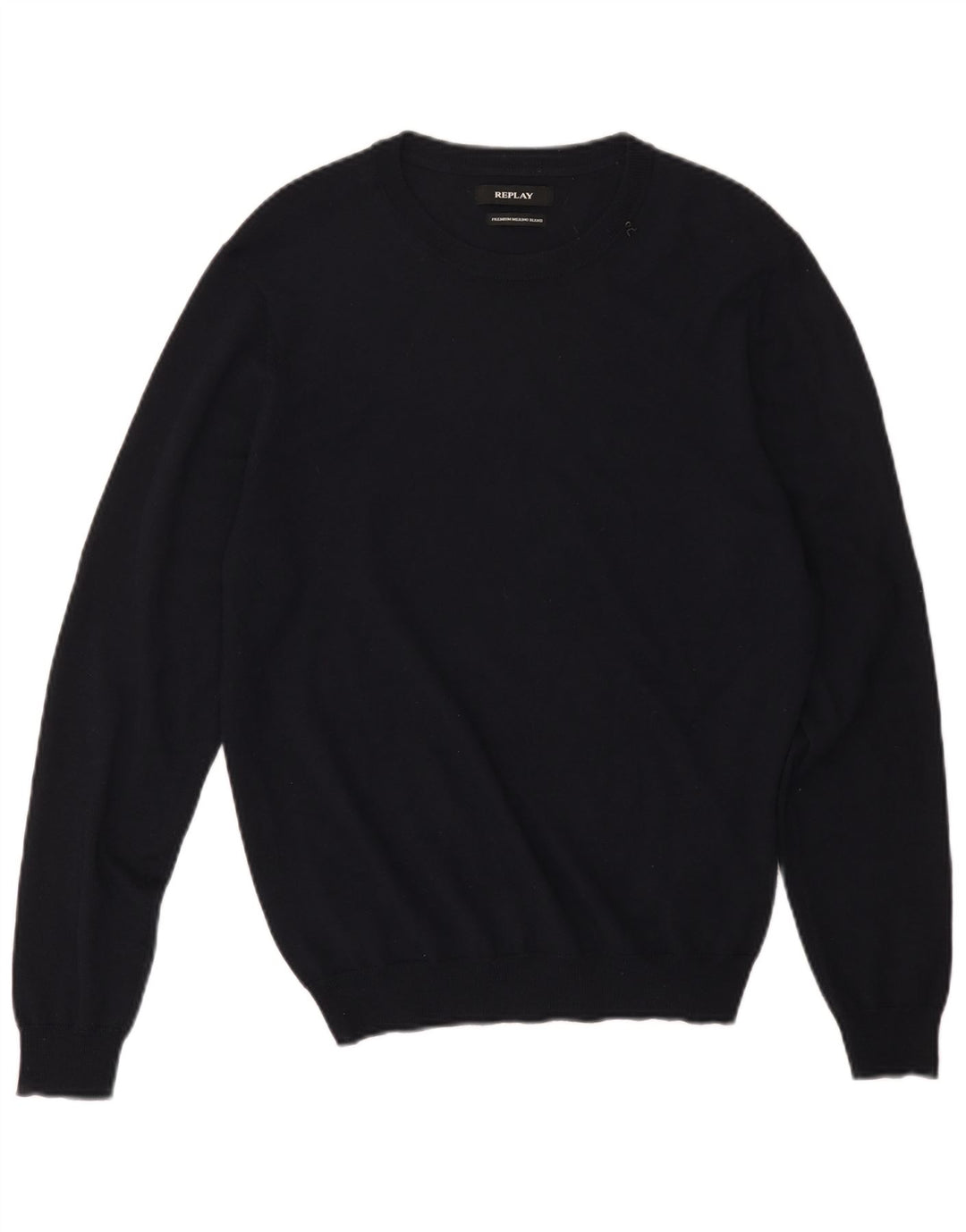 Replay Pull Col Rond Homme Bleu Marine Moyen Laine Mérinos