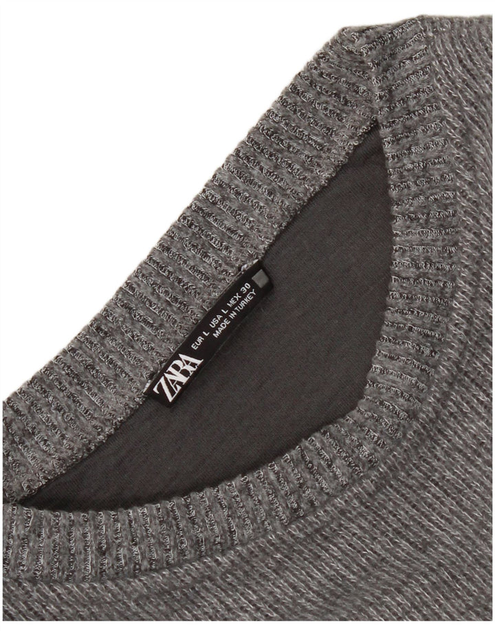 Zara Womens Crop Top Manches Longues UK 16 Large Gris